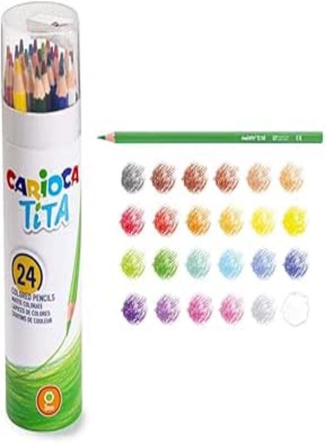 Carioca Pencil Color Set 24-Piece in Circular Tube with Tita Sharpener